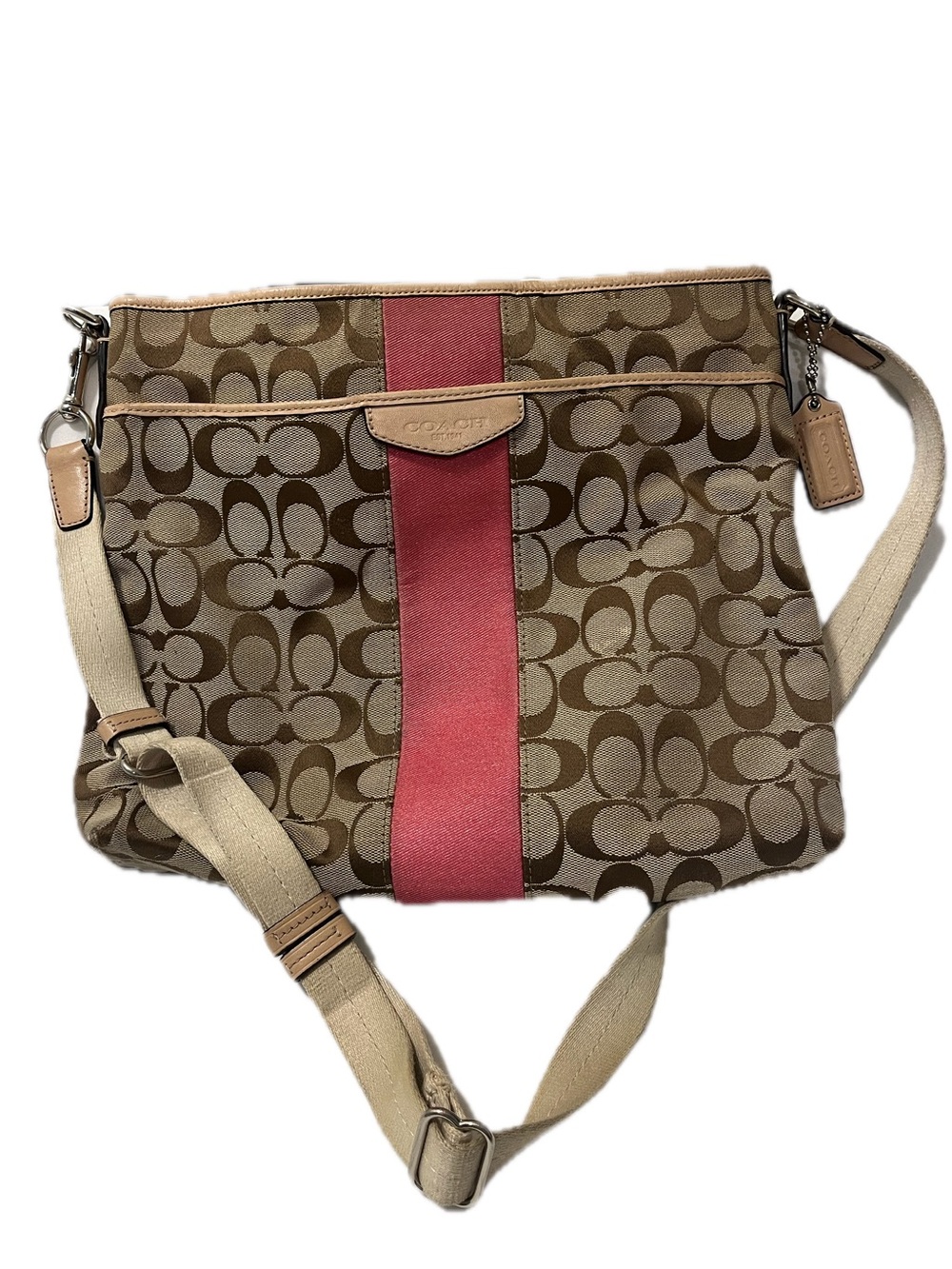 Coach Signature Canvas Crossbody Bag with Pink Stripe